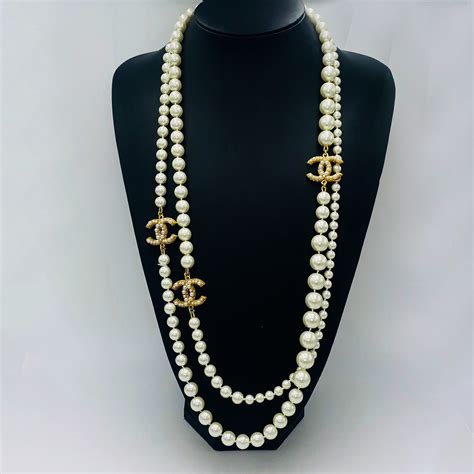 replica chanel long pearl necklace|chanel copy necklace.